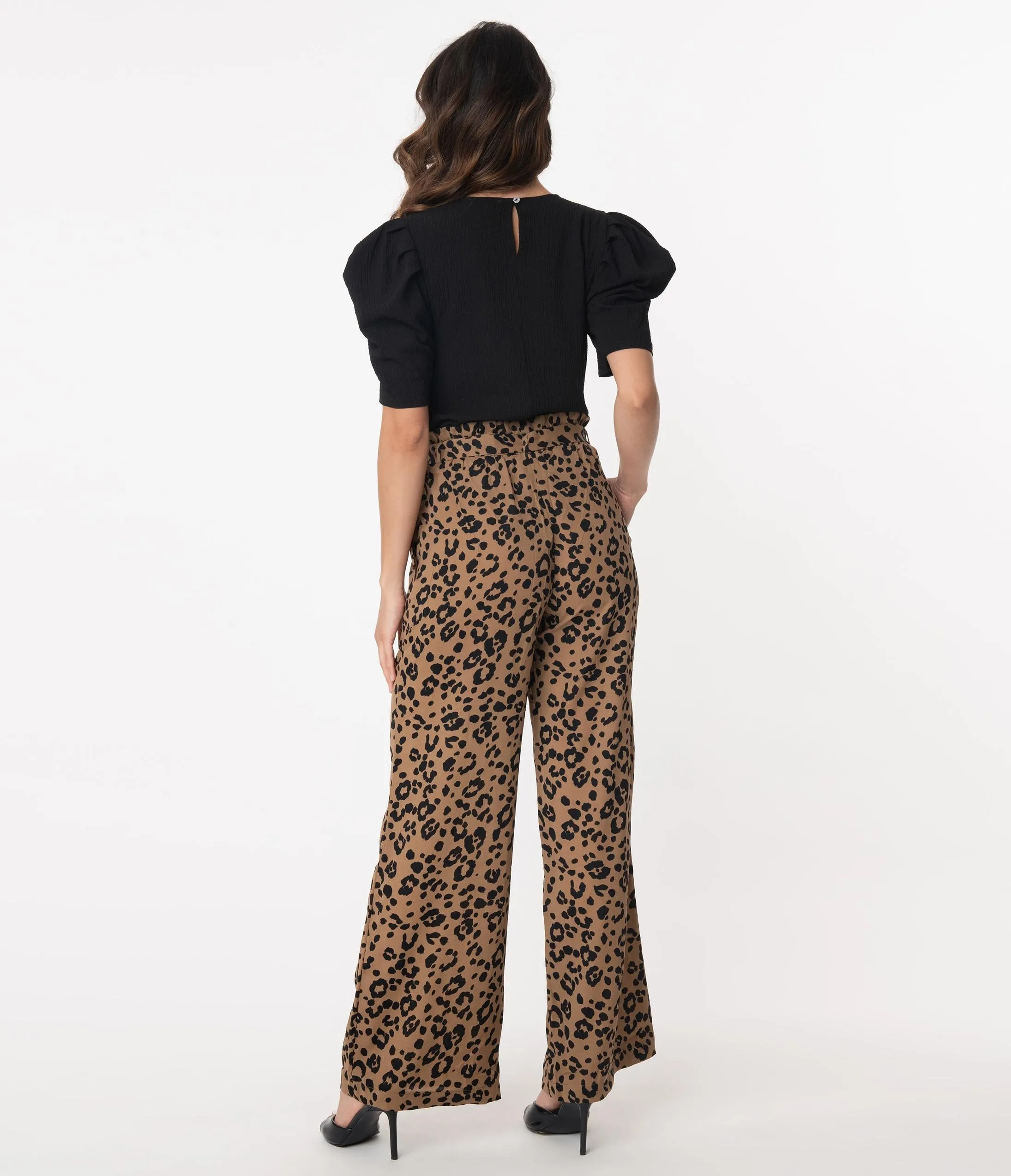 Retro Style Leopard Print High Waist Pants