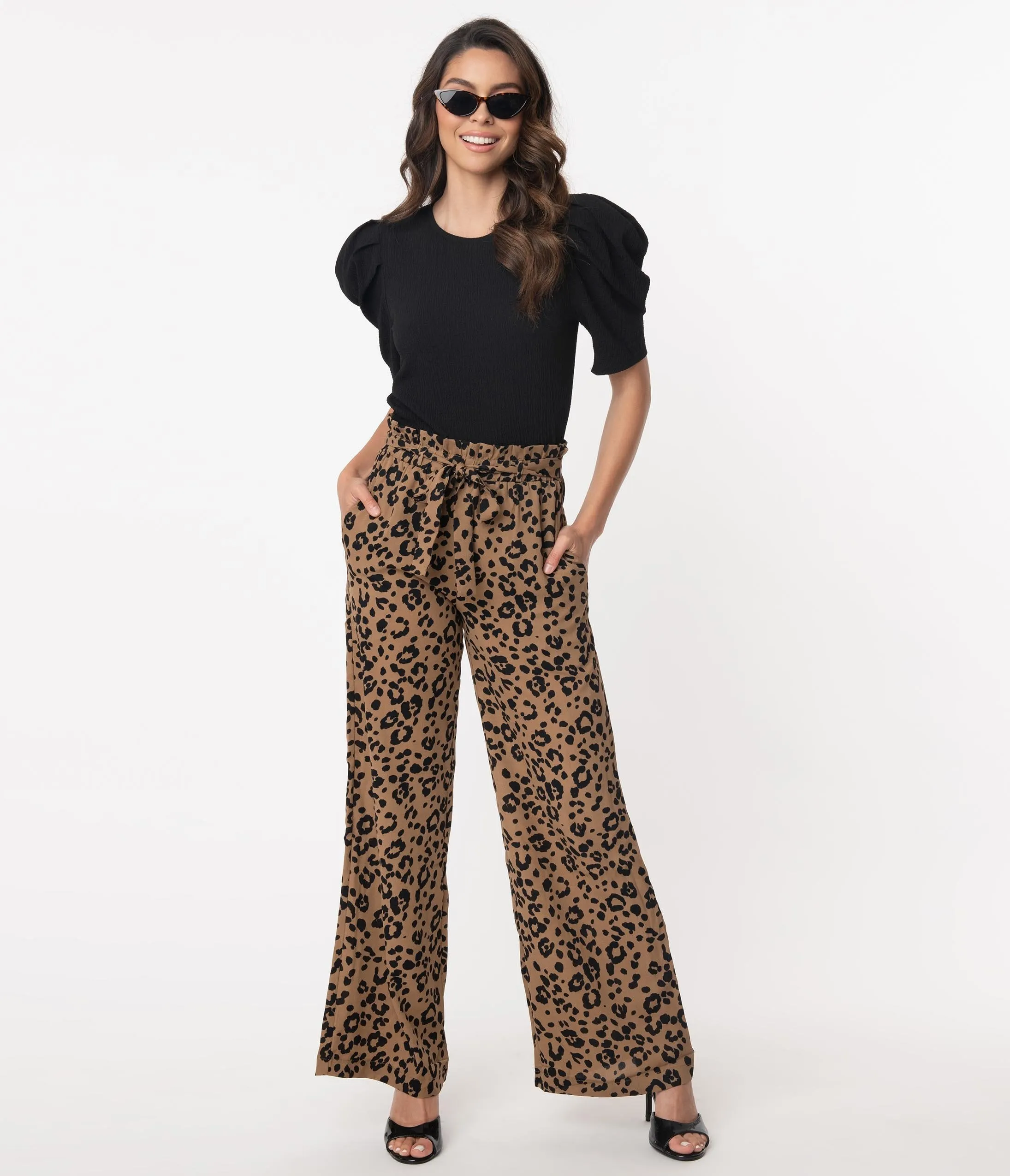 Retro Style Leopard Print High Waist Pants