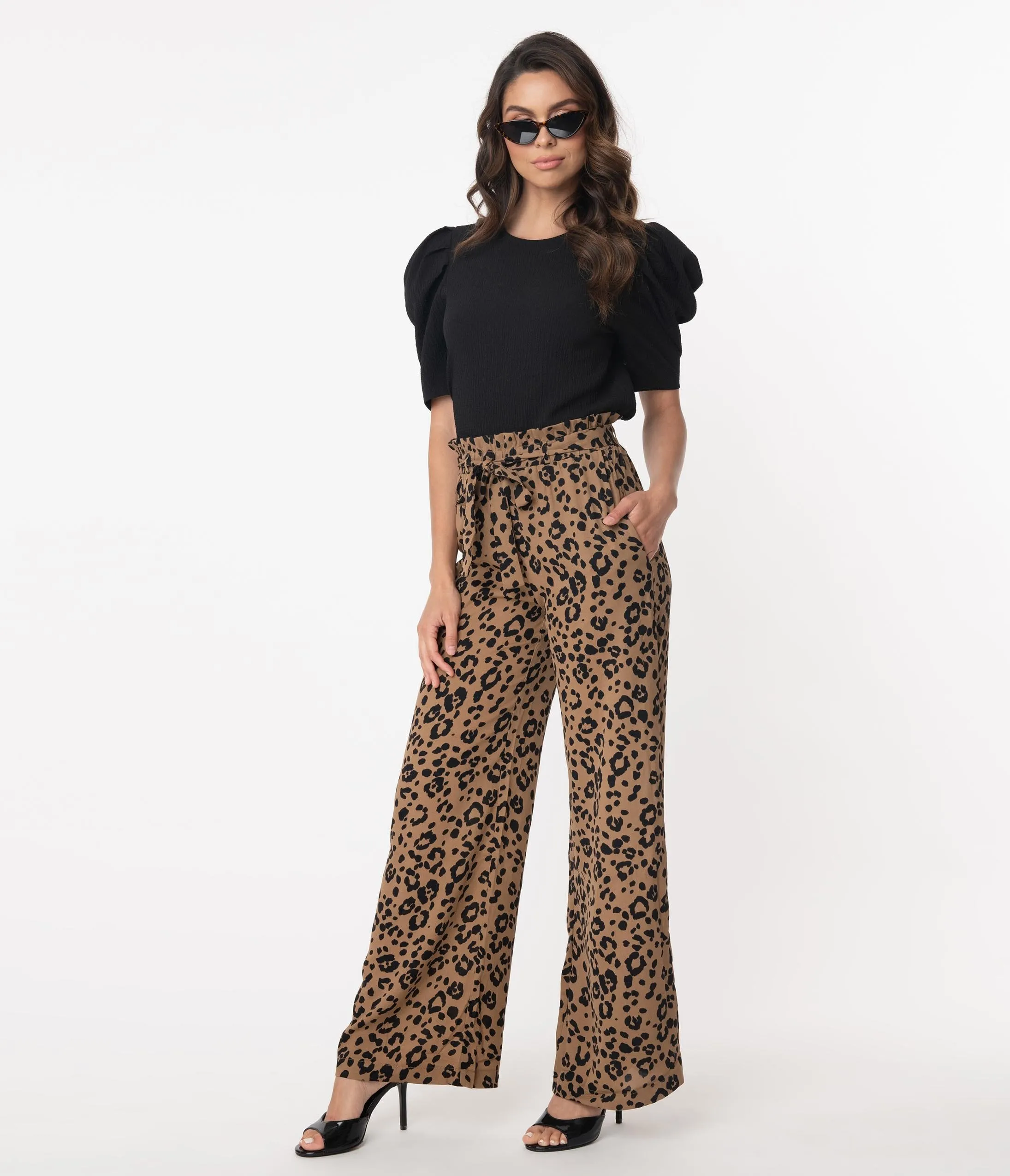 Retro Style Leopard Print High Waist Pants