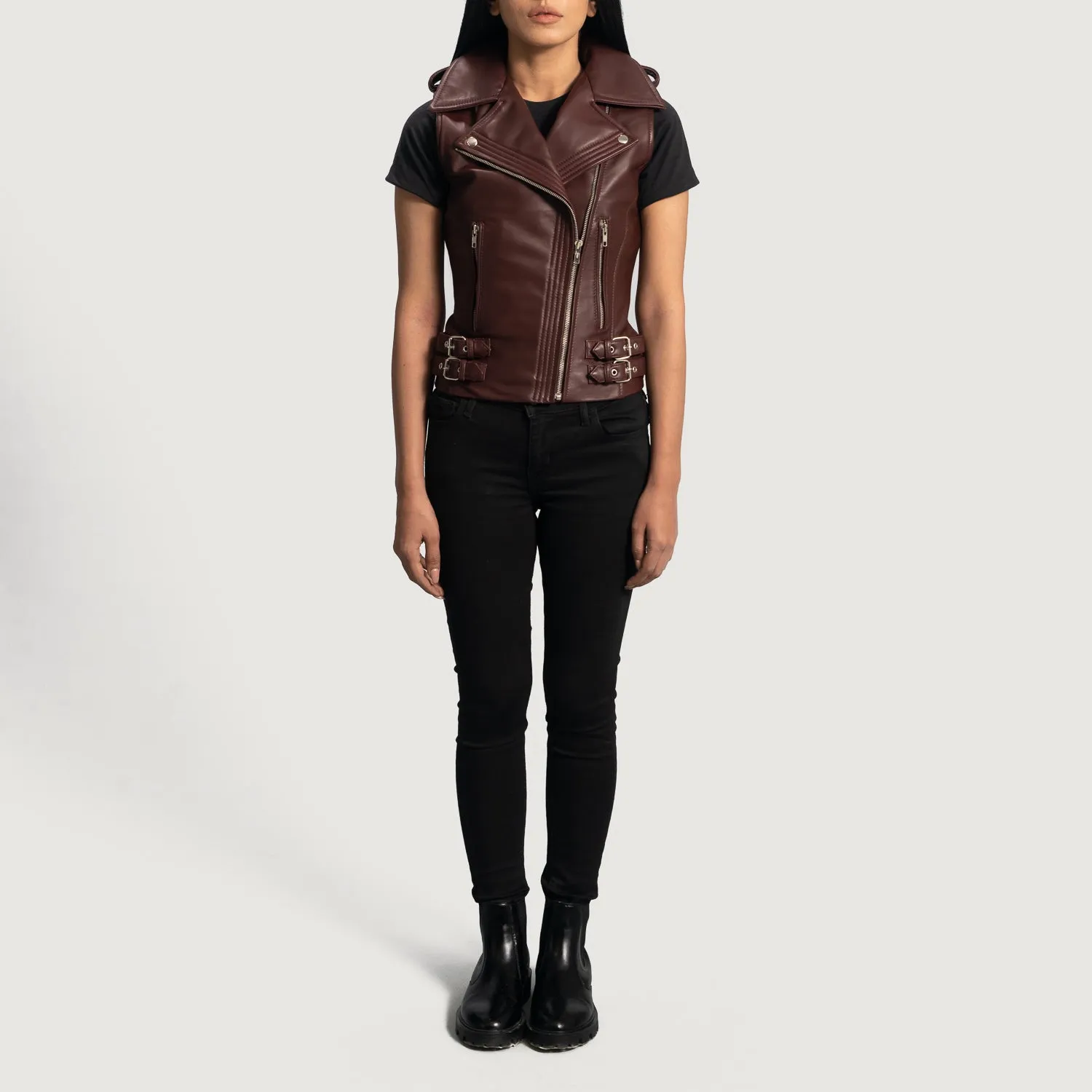 Rhonda Maroon Leather Biker Vest