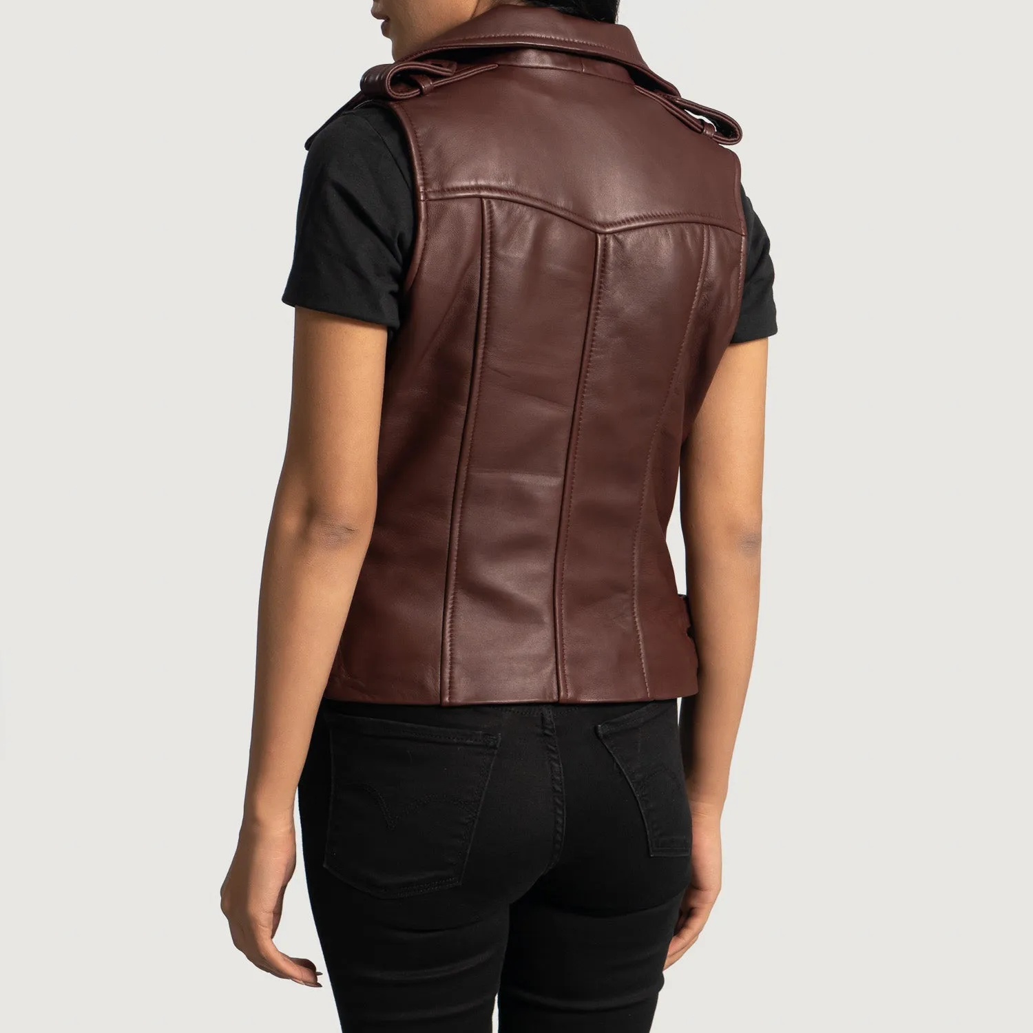 Rhonda Maroon Leather Biker Vest