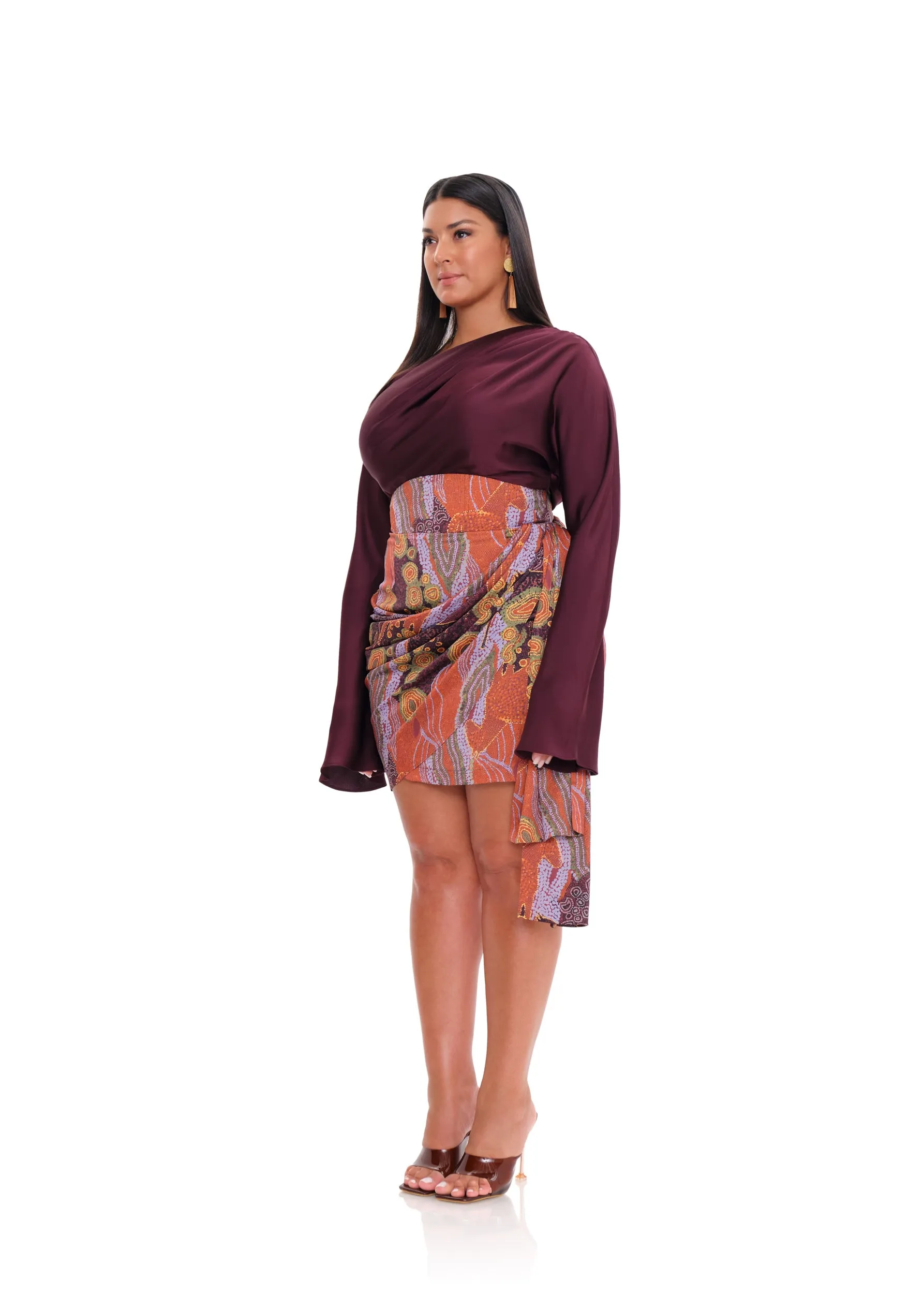 RIDA DRAPE MINI SKIRT - KAVA PRINT