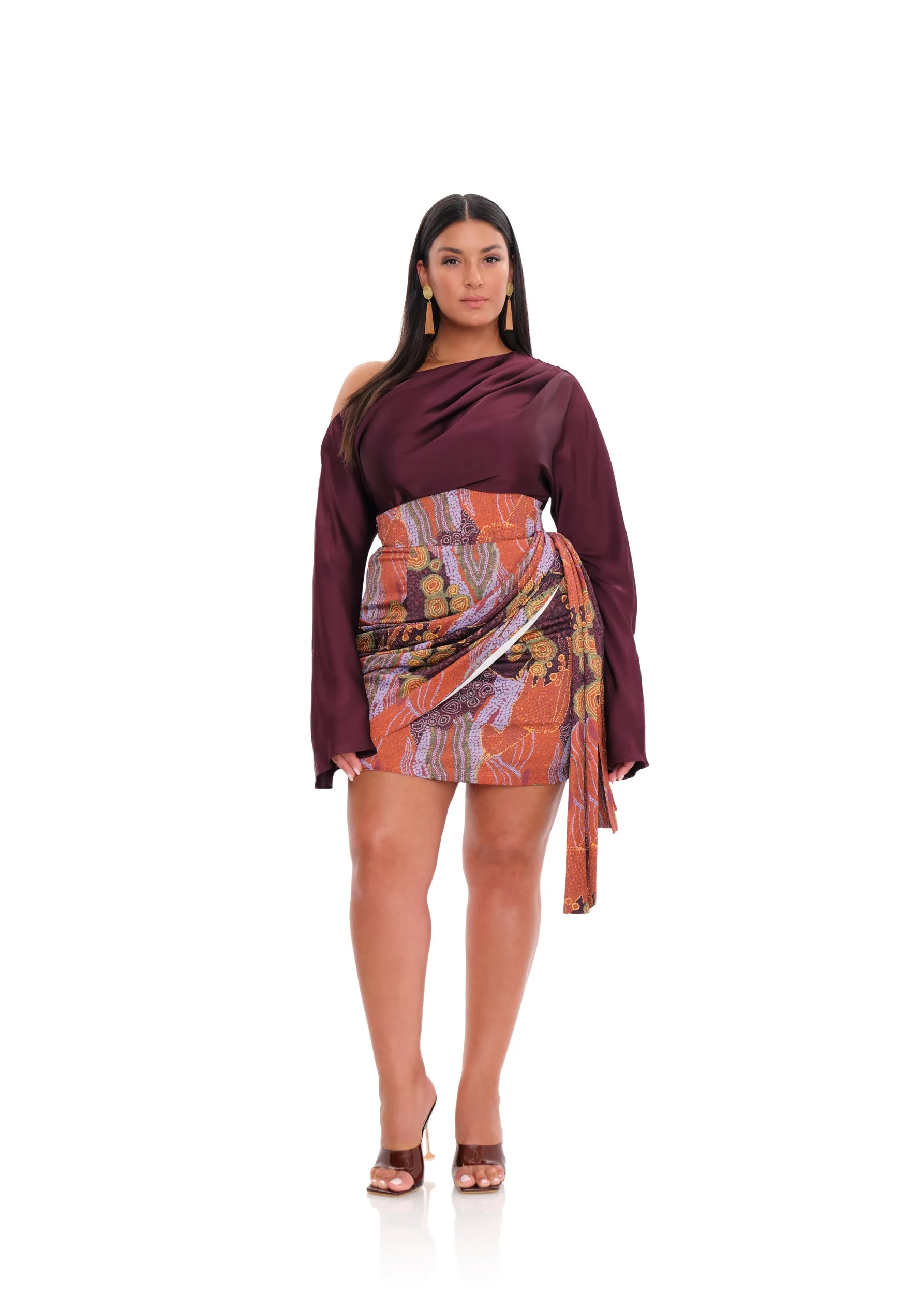 RIDA DRAPE MINI SKIRT - KAVA PRINT