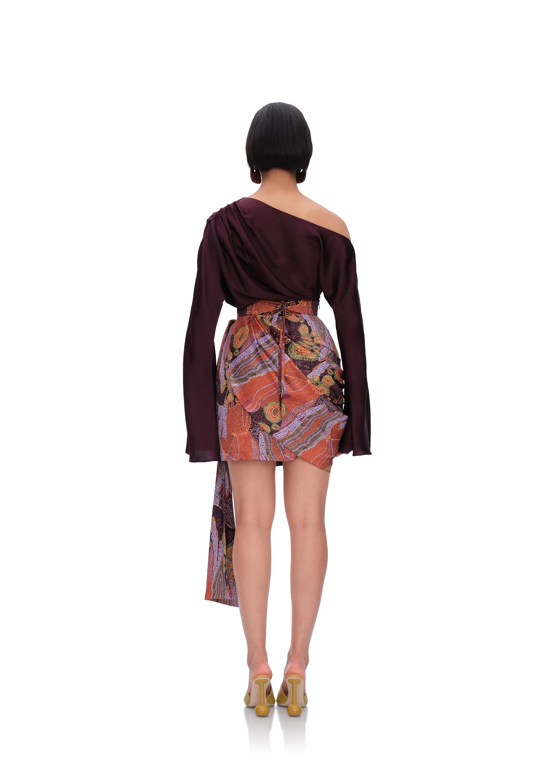 RIDA DRAPE MINI SKIRT - KAVA PRINT