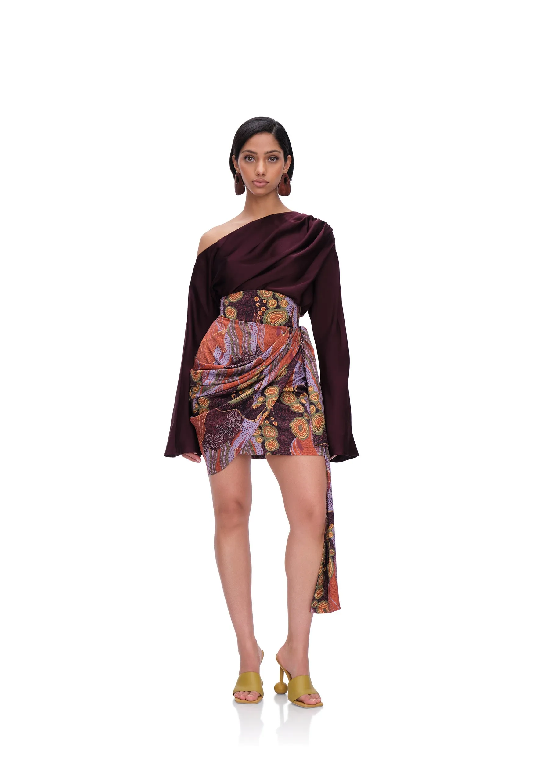 RIDA DRAPE MINI SKIRT - KAVA PRINT