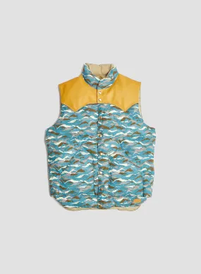 Rocky Mountain Featherbed x Nigel Cabourn Down Vest Mountain Camo in Blue