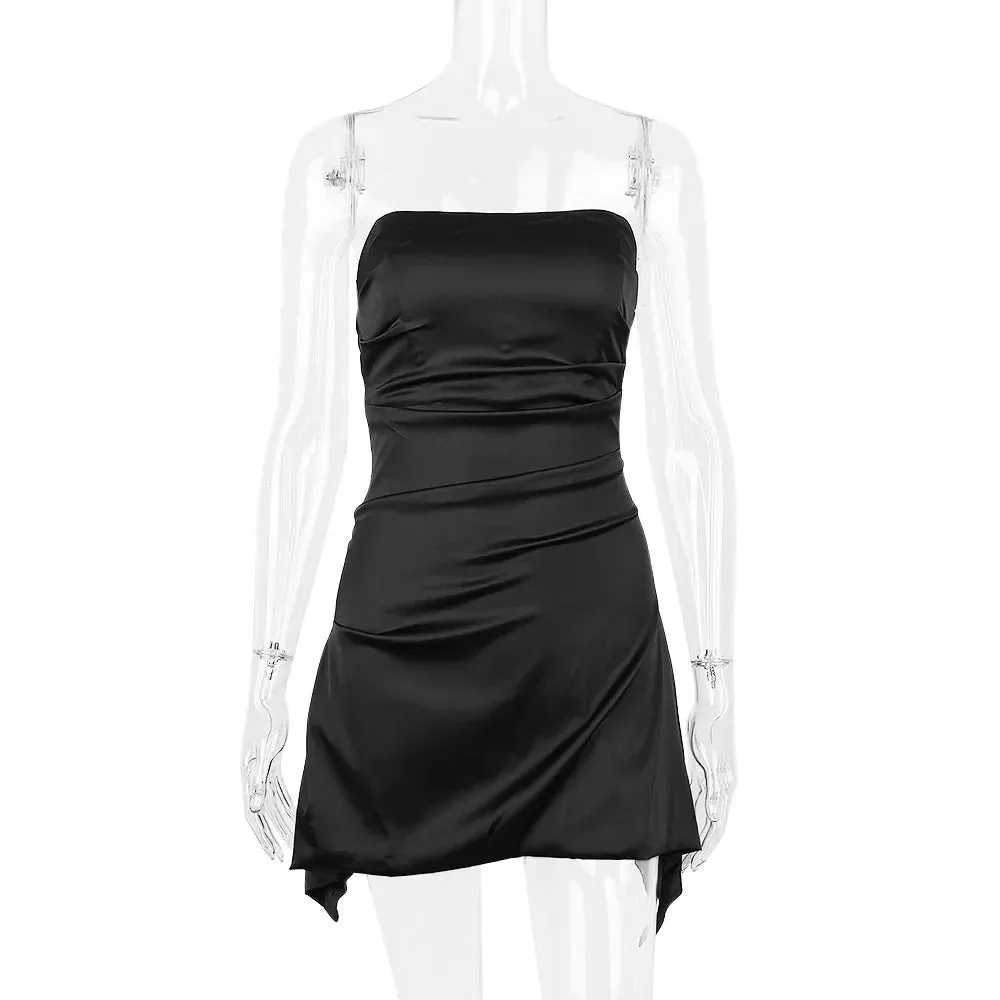 Satin Party Club Evening 2024 Backless Sleeveless Sexy Summer Bodycon Women Mini Ruched Dress Dress