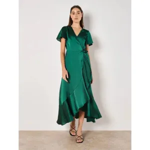 SATIN RUFFLE WRAP DRESS