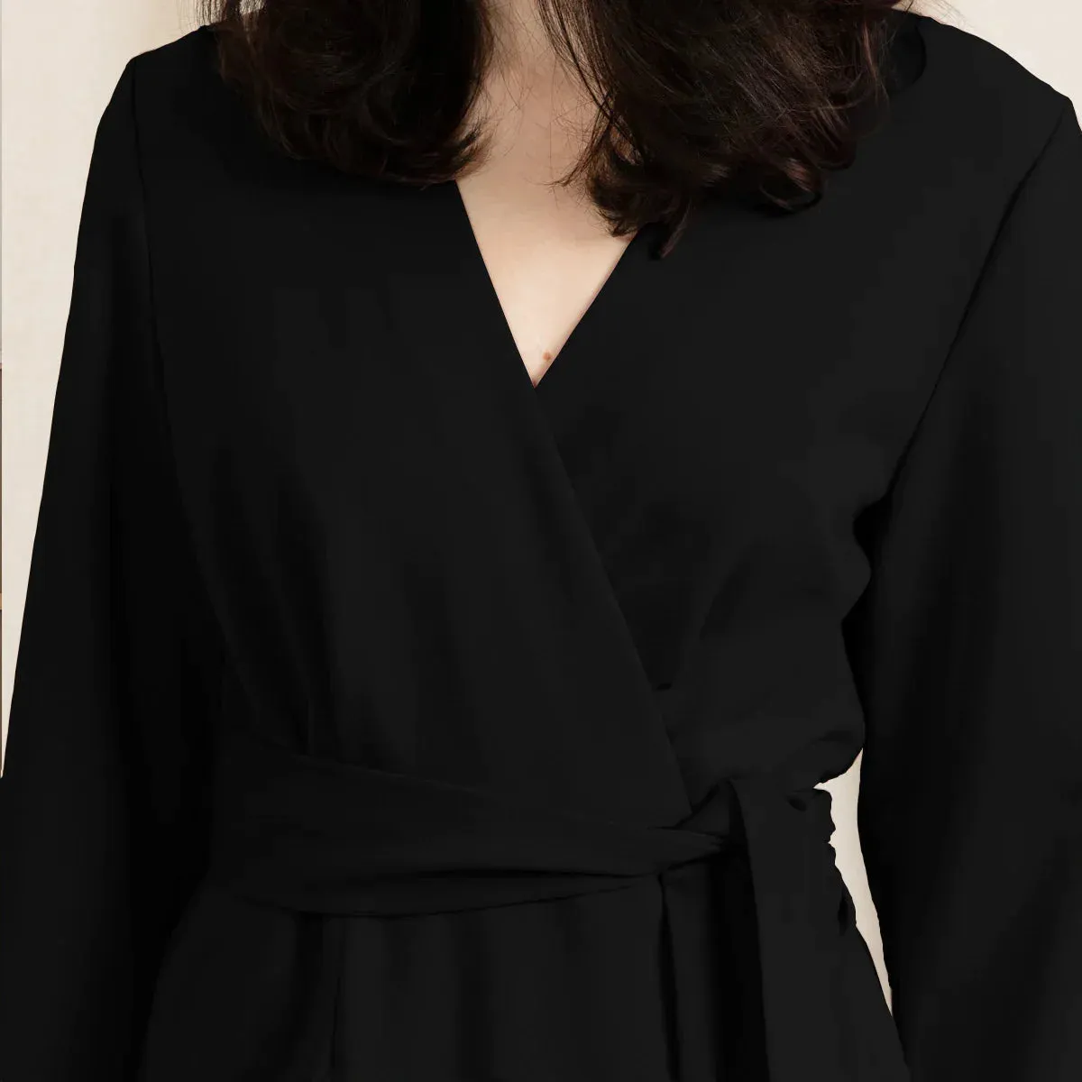 Short Wool Wrap Dress Black