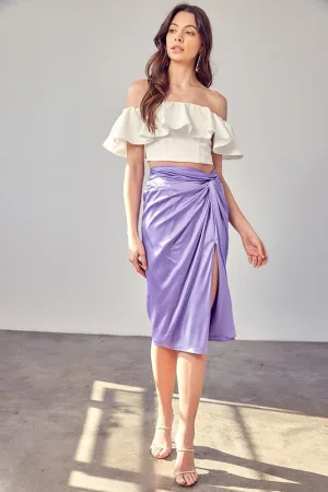 Side Gathered Skirt With Short Slit