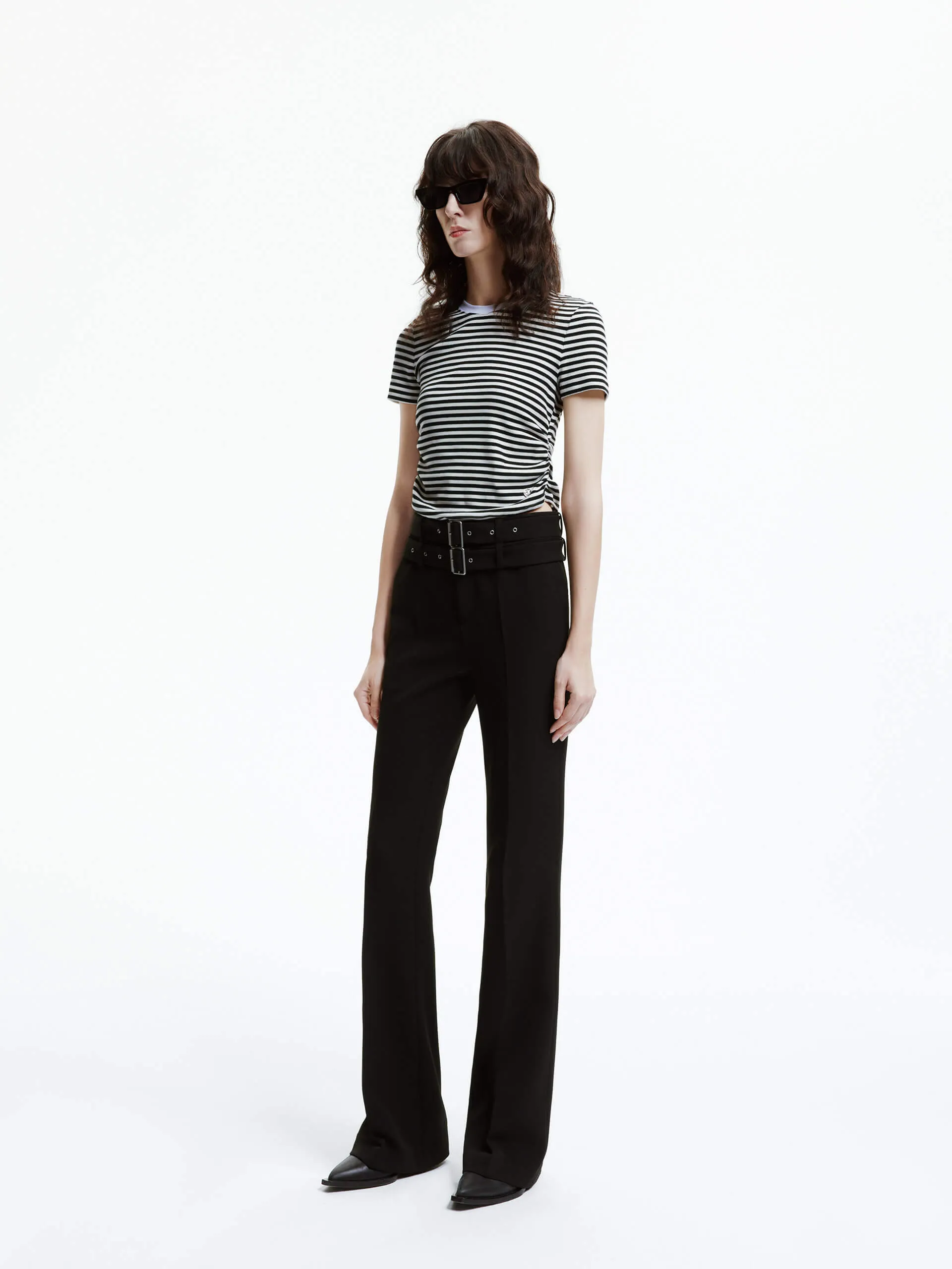 Side Pleated Cropped T-shirt