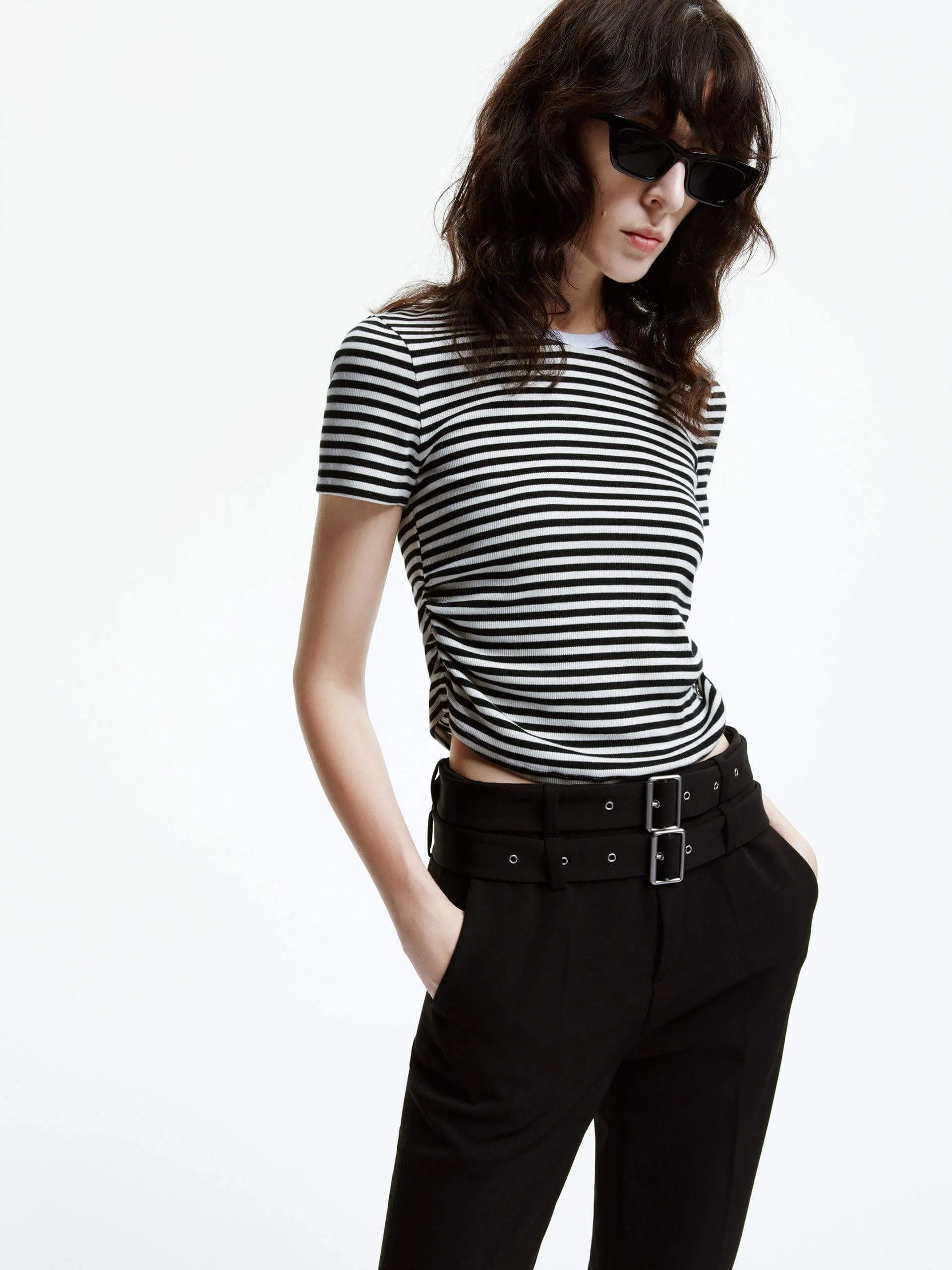 Side Pleated Cropped T-shirt