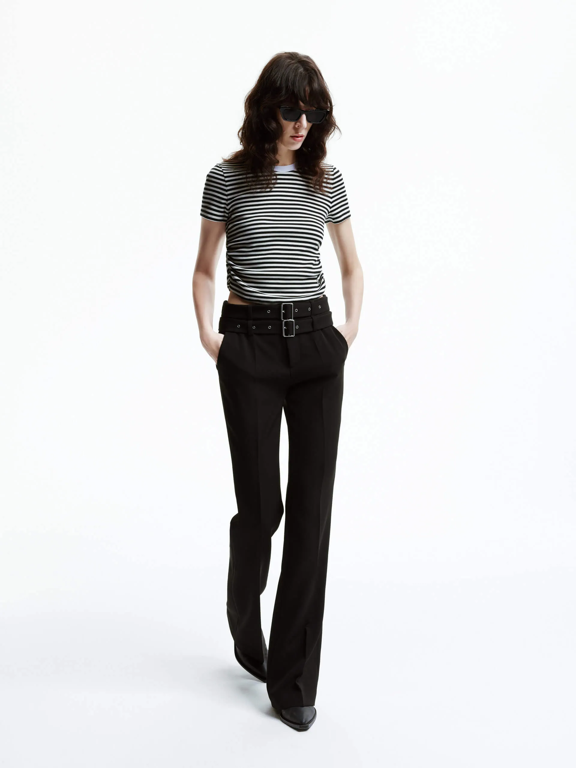 Side Pleated Cropped T-shirt