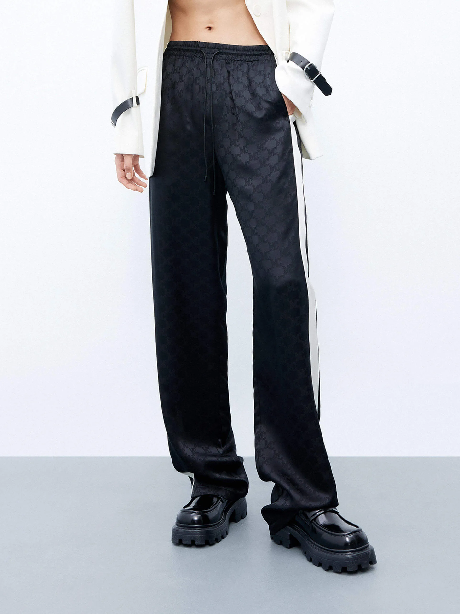 Silk Blend Contrast Pants