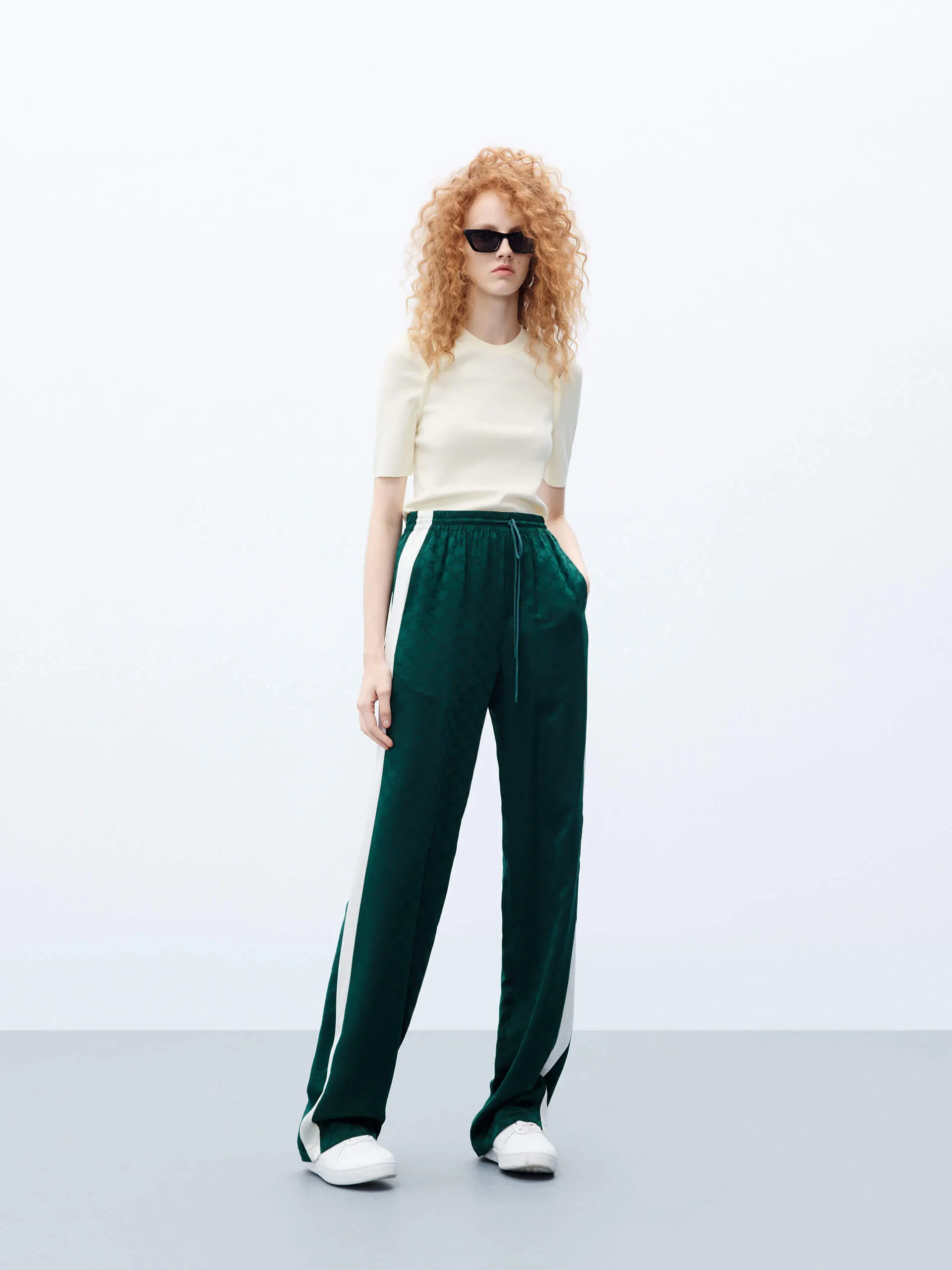 Silk Blend Contrast Pants