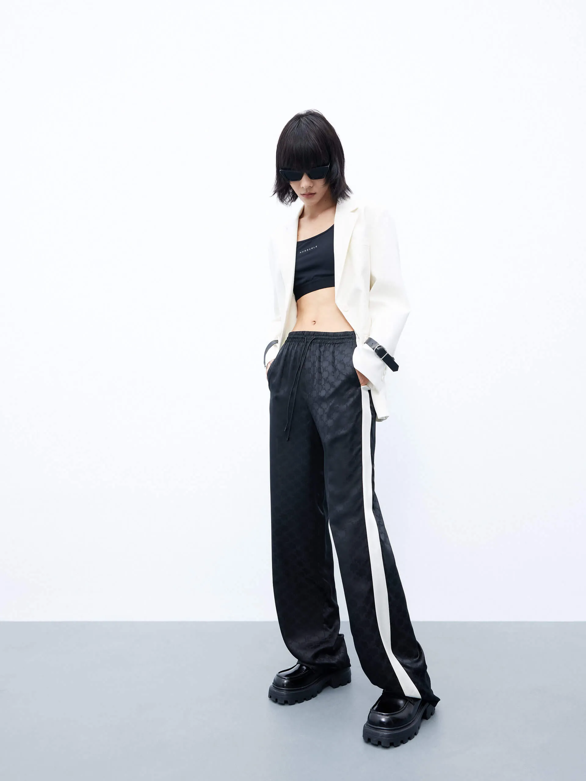 Silk Blend Contrast Pants