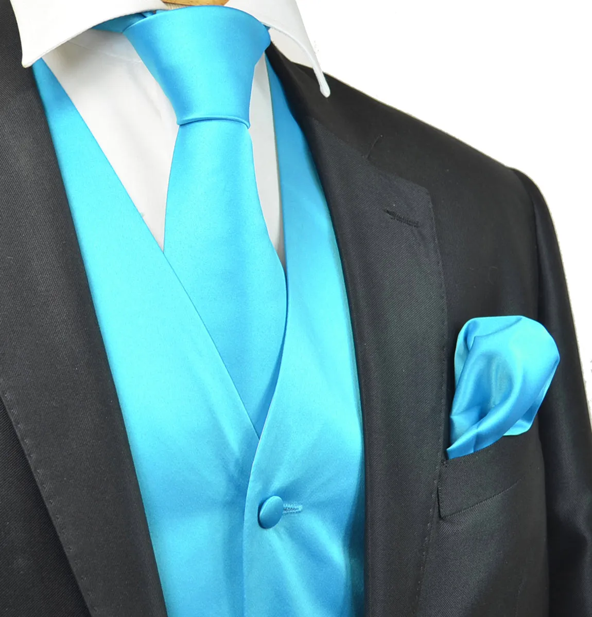 Solid Blue Turquoise Tuxedo Vest Set