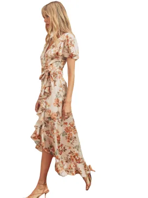 Spring Floral Satin Maxi Wrap Dress