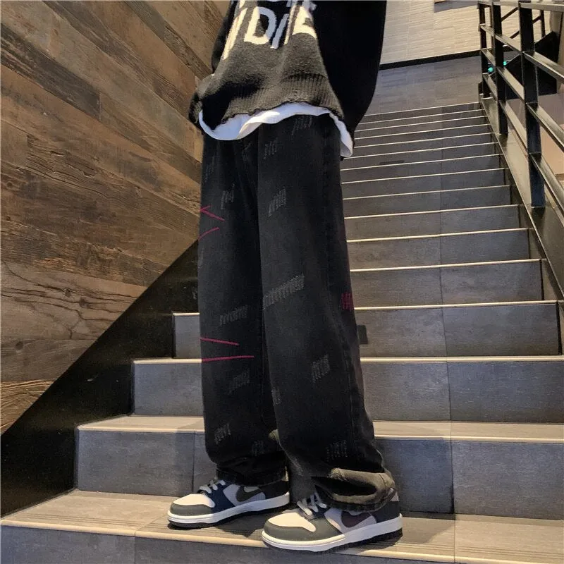 Straight Loose Jeans Mens Retro High Street Oversize Casual Denim Trousers Harajuku Washed Hip Hop Jean Pants Men