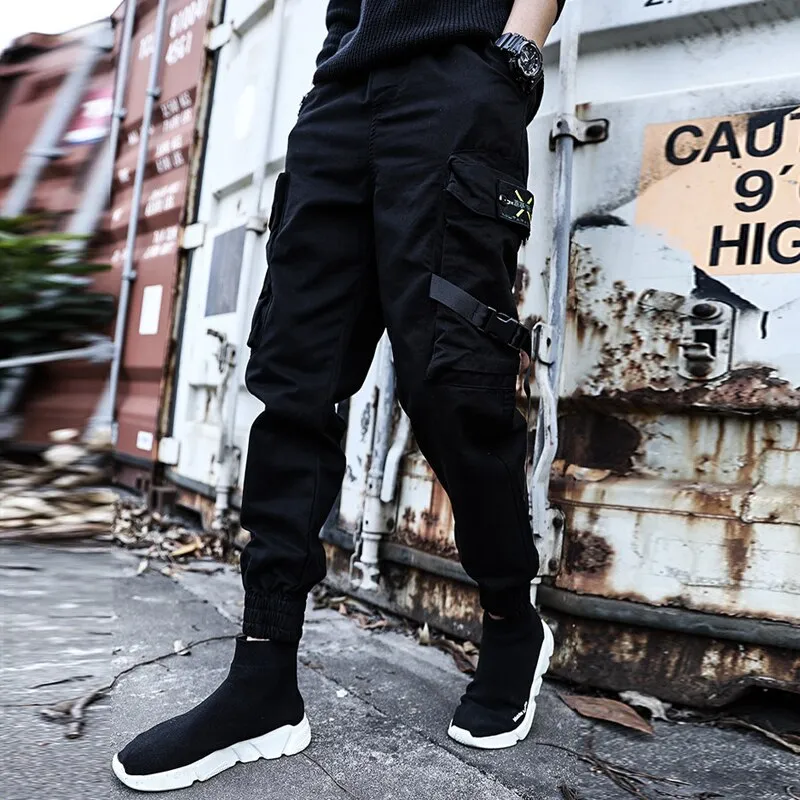 Streetwear Spring Casual Men's Pants Cotton Harem Ribbons Joggers Men Patchwork Fashion Ankle Length Jogger Pants For Boys