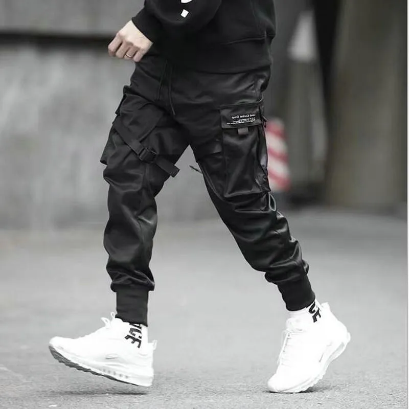 Streetwear Spring Casual Men's Pants Cotton Harem Ribbons Joggers Men Patchwork Fashion Ankle Length Jogger Pants For Boys