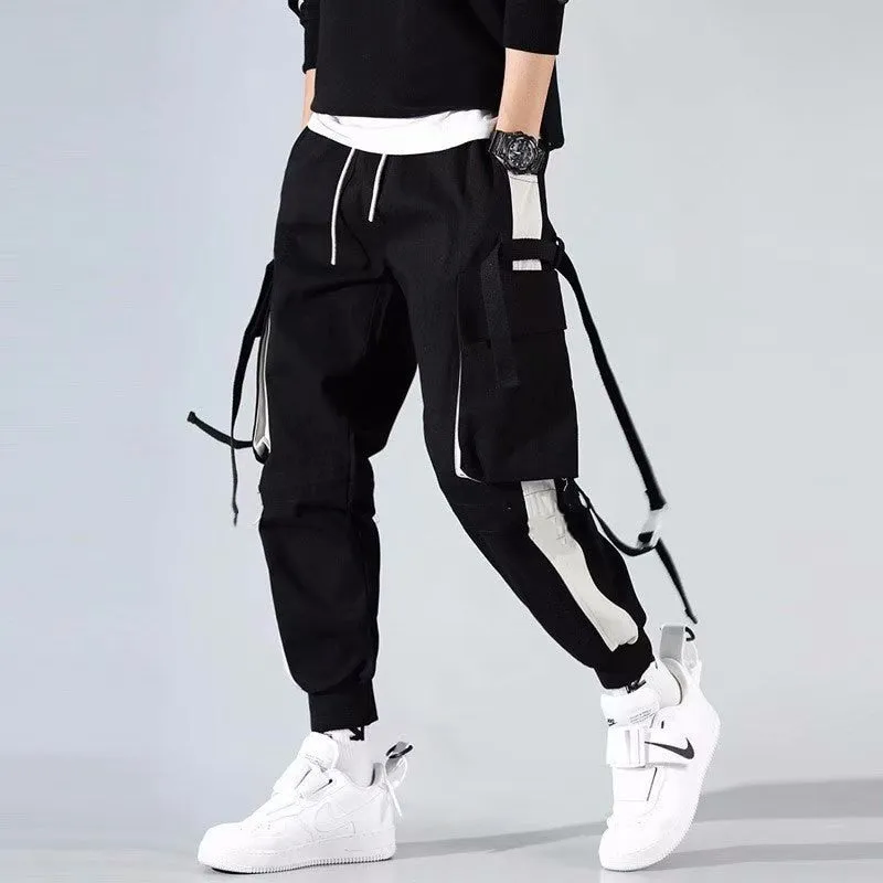 Streetwear Spring Casual Men's Pants Cotton Harem Ribbons Joggers Men Patchwork Fashion Ankle Length Jogger Pants For Boys