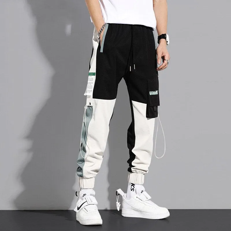 Streetwear Spring Casual Men's Pants Cotton Harem Ribbons Joggers Men Patchwork Fashion Ankle Length Jogger Pants For Boys