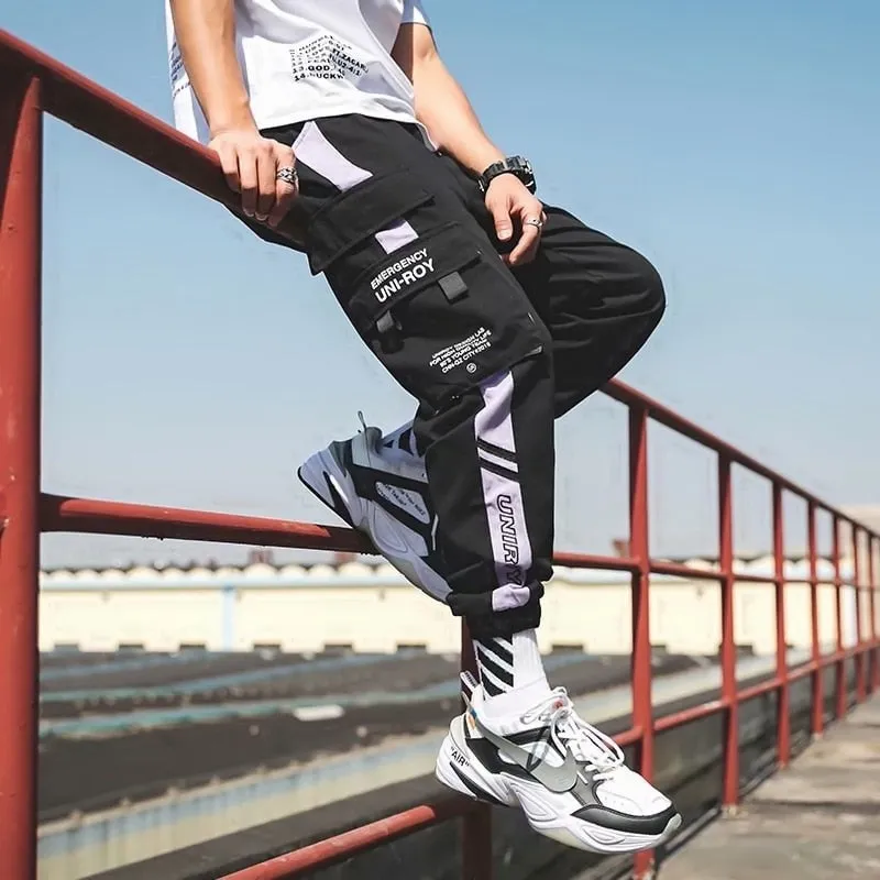 Streetwear Spring Casual Men's Pants Cotton Harem Ribbons Joggers Men Patchwork Fashion Ankle Length Jogger Pants For Boys