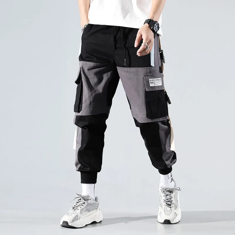 Streetwear Spring Casual Men's Pants Cotton Harem Ribbons Joggers Men Patchwork Fashion Ankle Length Jogger Pants For Boys