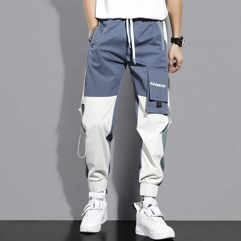 Streetwear Spring Casual Men's Pants Cotton Harem Ribbons Joggers Men Patchwork Fashion Ankle Length Jogger Pants For Boys