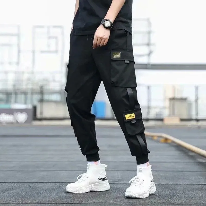 Streetwear Spring Casual Men's Pants Cotton Harem Ribbons Joggers Men Patchwork Fashion Ankle Length Jogger Pants For Boys