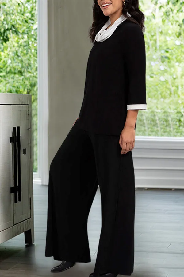 Stylish Cowl Neck Blouse & High Waist Pants Set