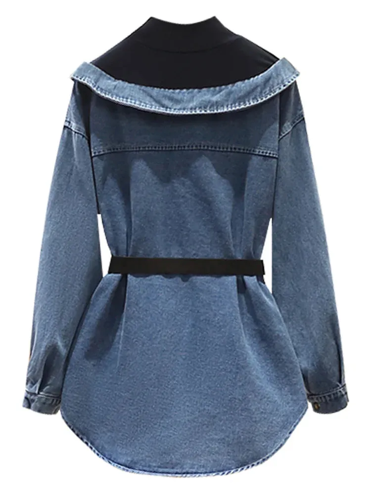 Stylish Women's Retro Double Denim Coat - Relaxed Fit