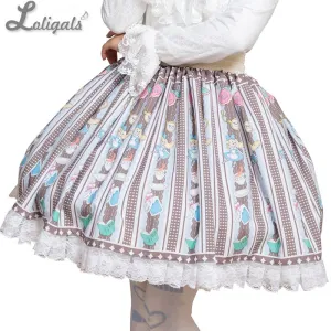 Sweet Mori Girl Alice and Coffee Mug Printed Short Skirt for Summer