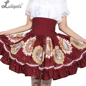 Sweet Mori Girl High Waist Skirt Musha Printed Lolita Short Skirt with Ruffles