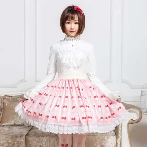 Sweet Pink Cherry Printed 2019 New Mori Girl Short Skirt for Summer