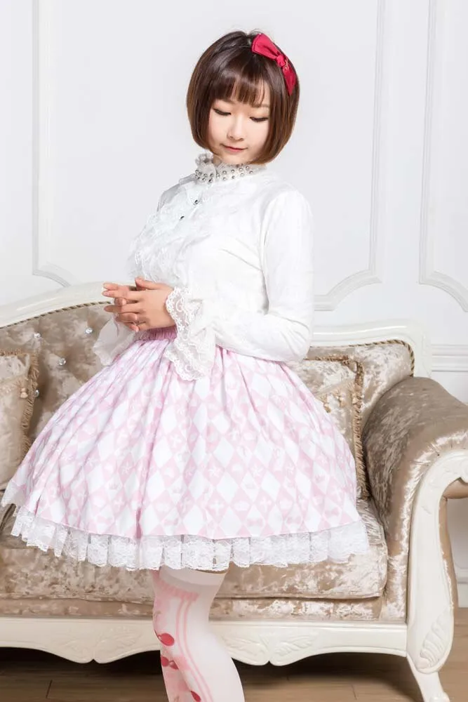 Sweet Pink Diamond Checkered Skirt Mori Girl Short Skirt with Ruffles