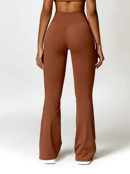 TEEK - Brown Hip Lifting High Waist Yoga Wide Leg Micro Pants