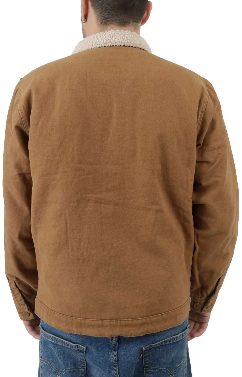 (TJR04SBD) Duck Canvas High Pile Fleece Jacket - Stonewashed Brown Duck