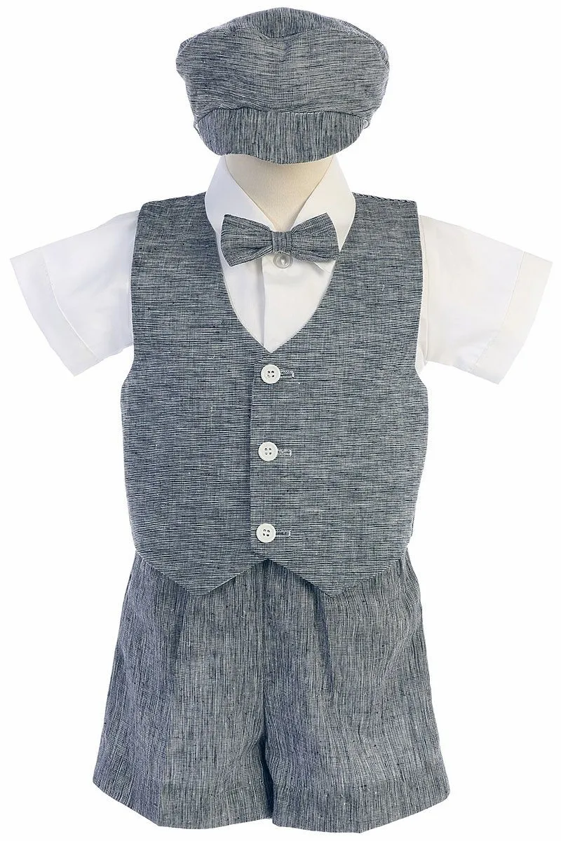 Toddler Navy Cotton Linen Vest Shorts Suit 834