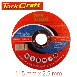 TORK CRAFT CUTTING DISC STAINLESS STEEL 115 x 1.6 x 22.22MM ABR115SS-2