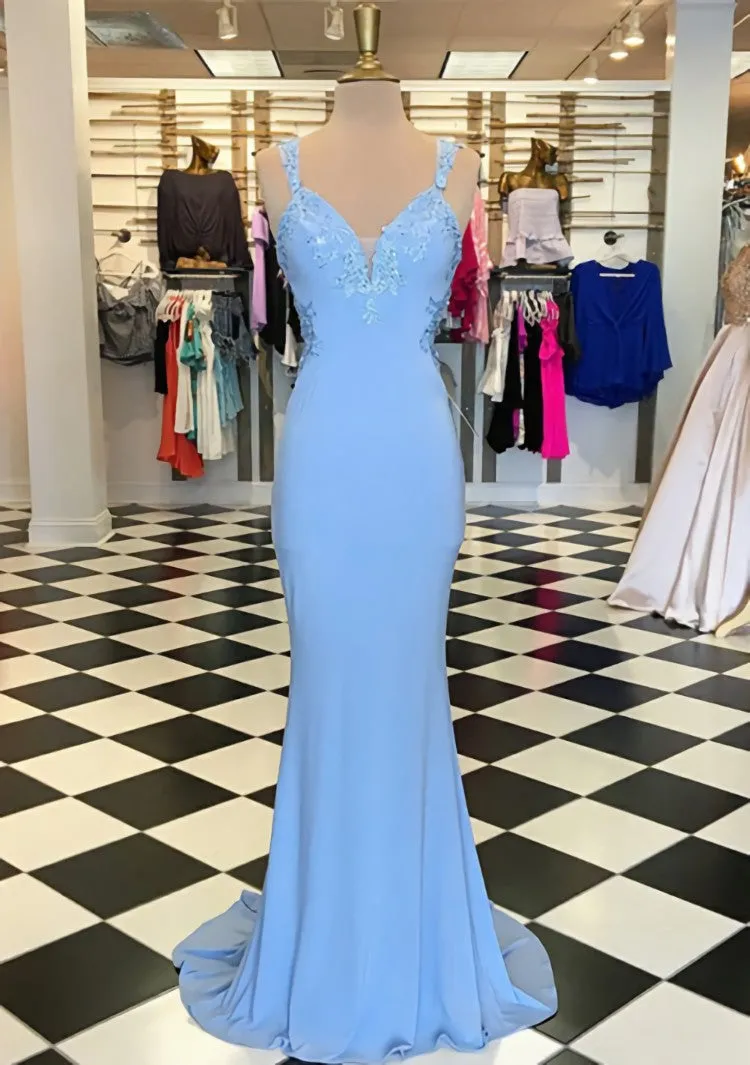 Trumpet/Mermaid Scalloped Neck Sleeveless Sweep Train Elastic Satin Prom Dress With Appliqued