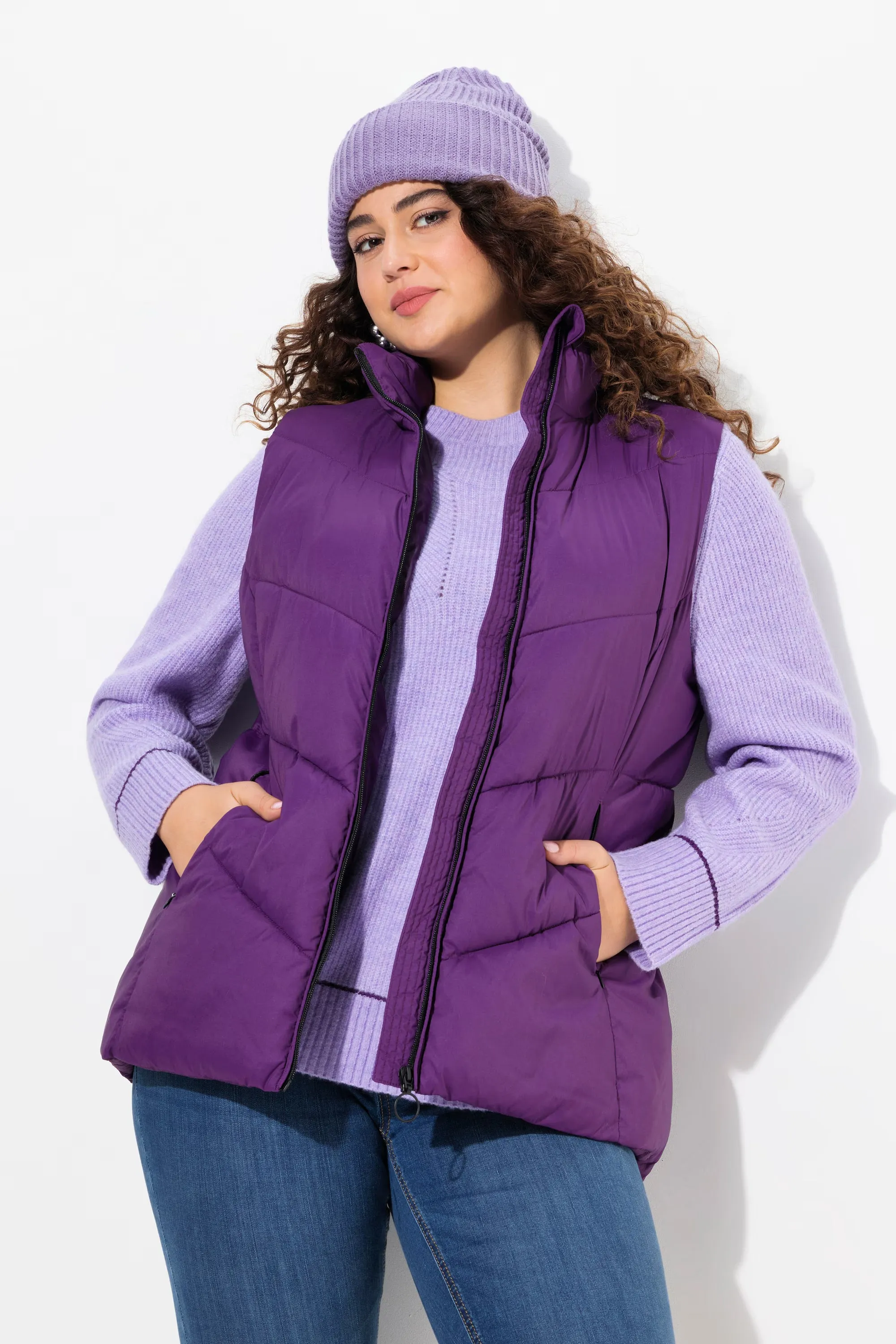 Ulla Popken High Collar Gilet in Purple