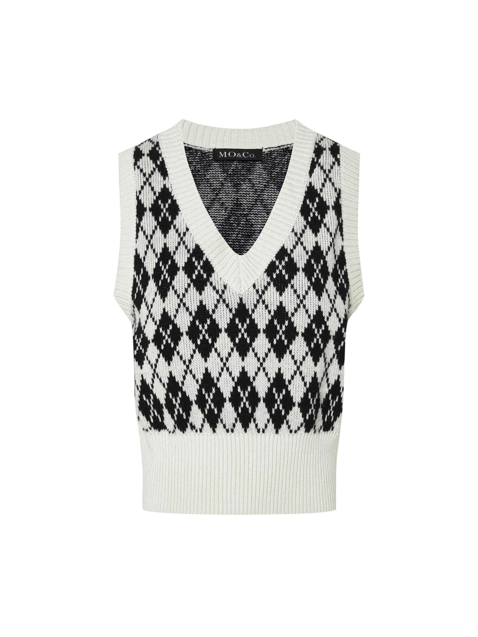 V-neck Argyle Check Knit Vest