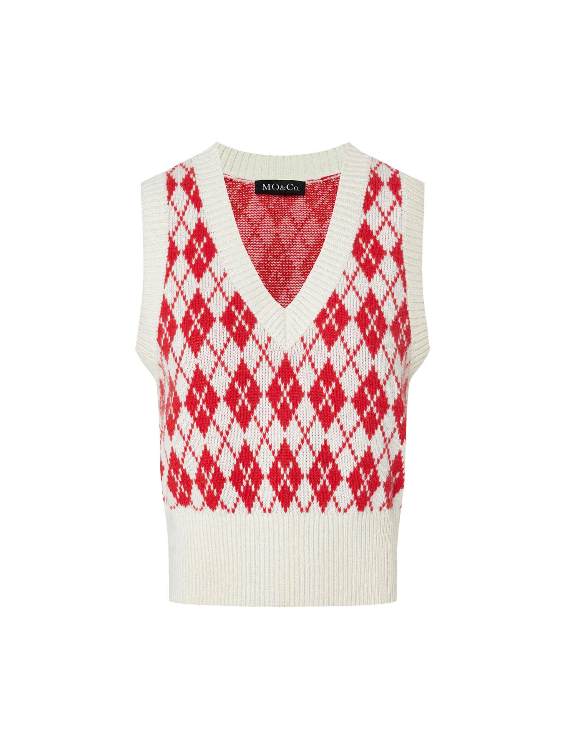 V-neck Argyle Check Knit Vest