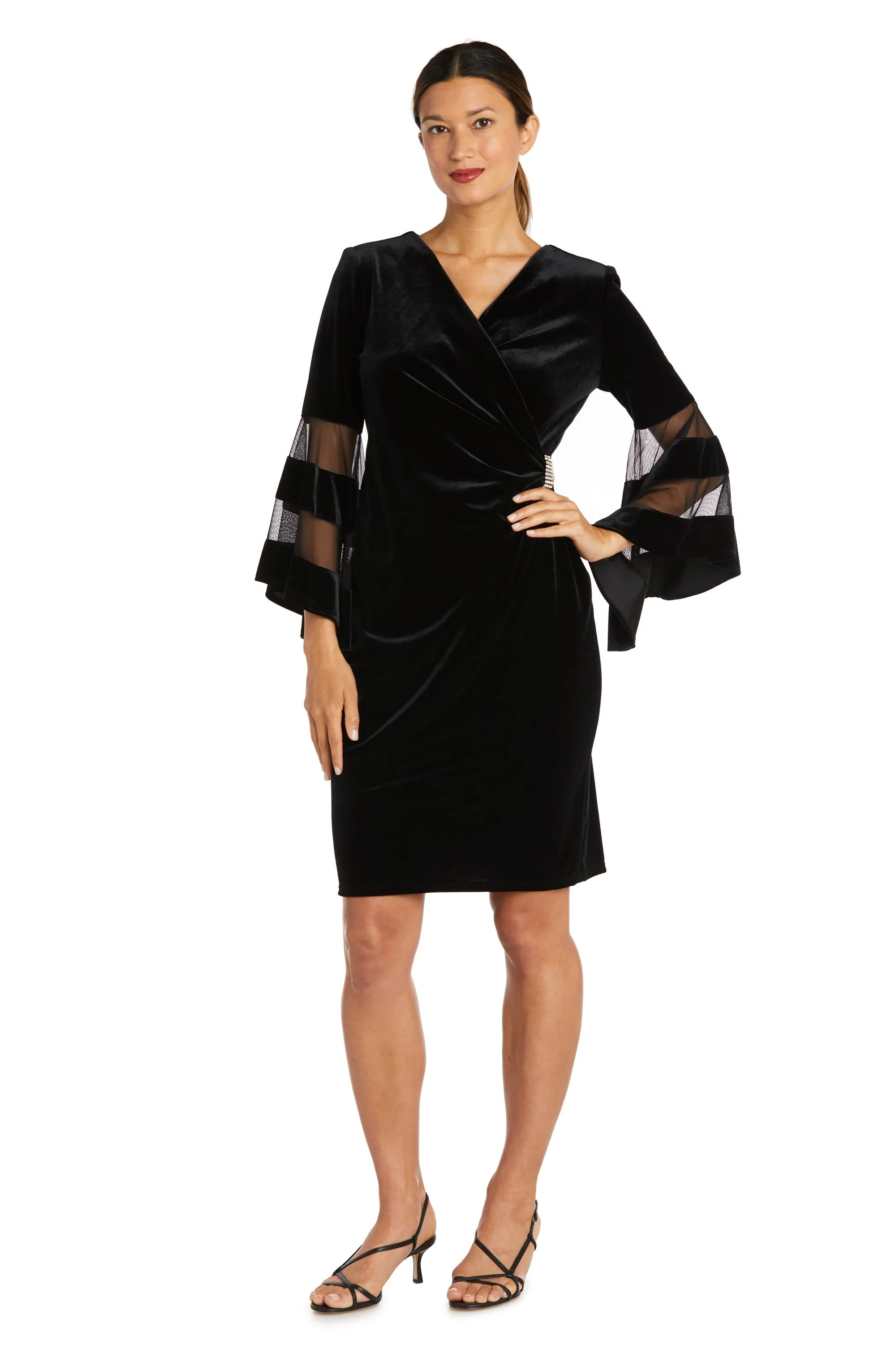 Velvet Bell Sleeve Faux Wrap Dress - Holiday Party Dress