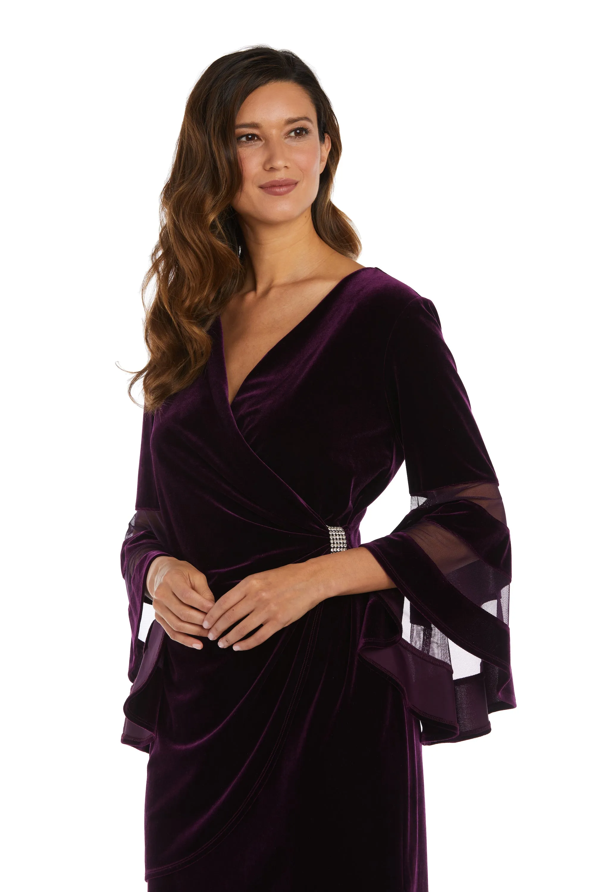 Velvet Bell Sleeve Faux Wrap Dress - Holiday Party Dress