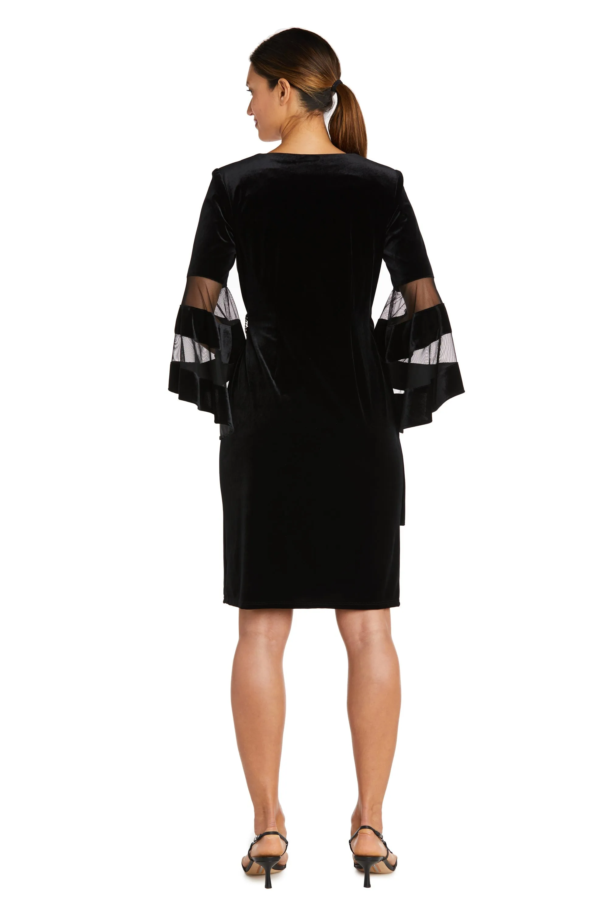 Velvet Bell Sleeve Faux Wrap Dress - Holiday Party Dress