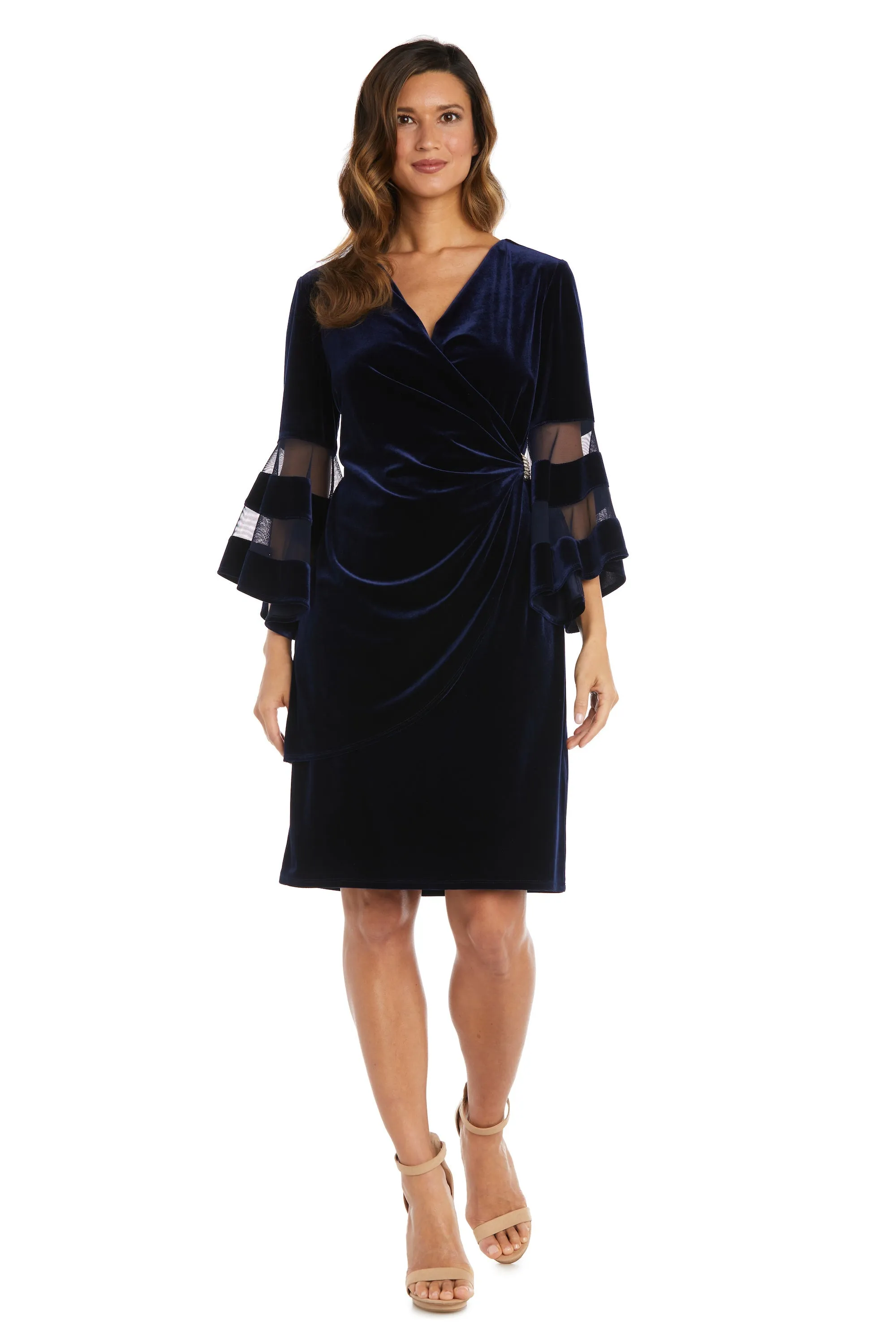 Velvet Bell Sleeve Faux Wrap Dress - Holiday Party Dress