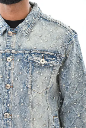 VICIOUS DENIM EMBELLISHED JEANS JACKET: